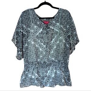 Elle Sheer Black And White Abstract Print Layered Peplum Top With Tank Top M